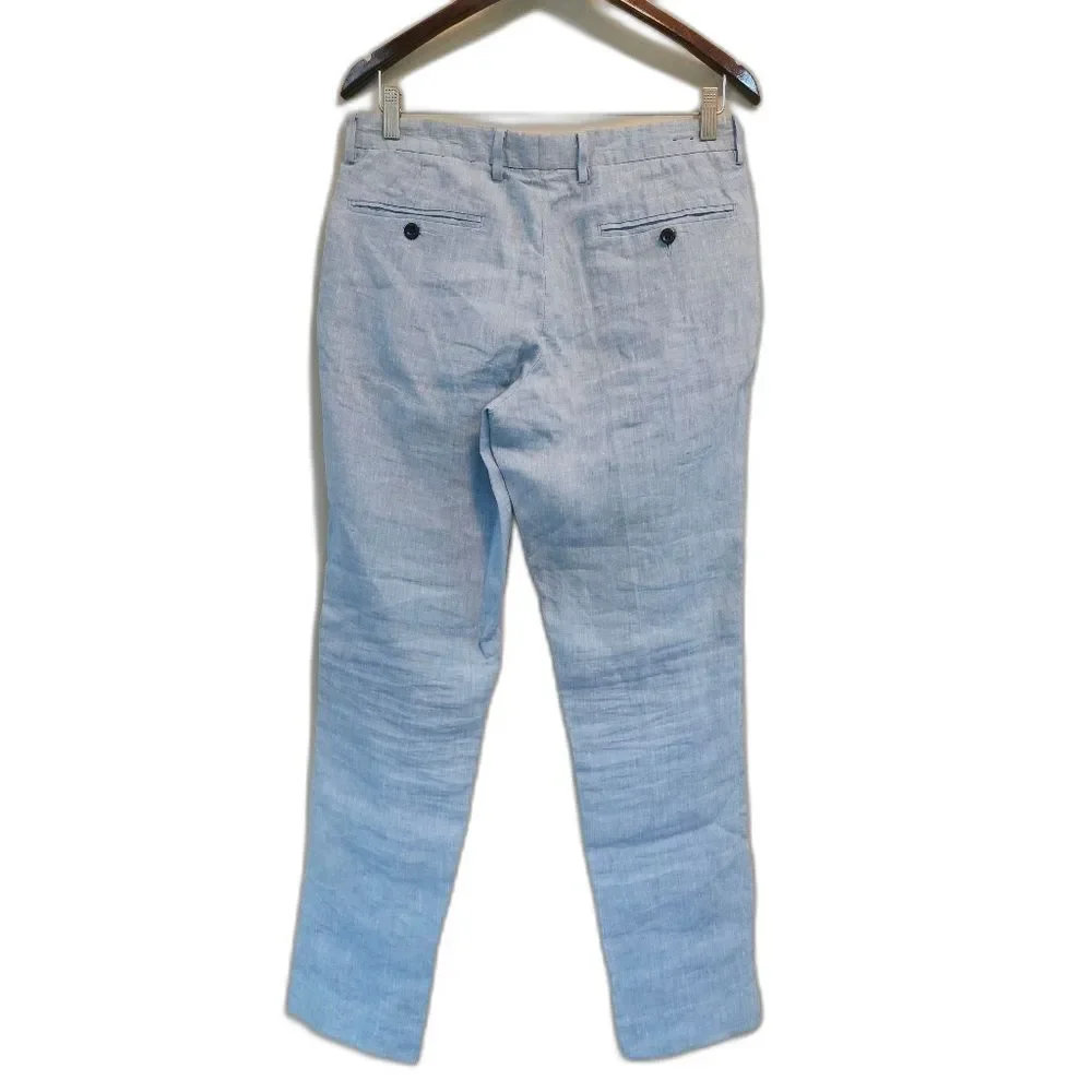 J.Crew Bowery Slim Fit, Baird McNutt Irish Linen Pants (Men’s 30x30 Blue) Preppy